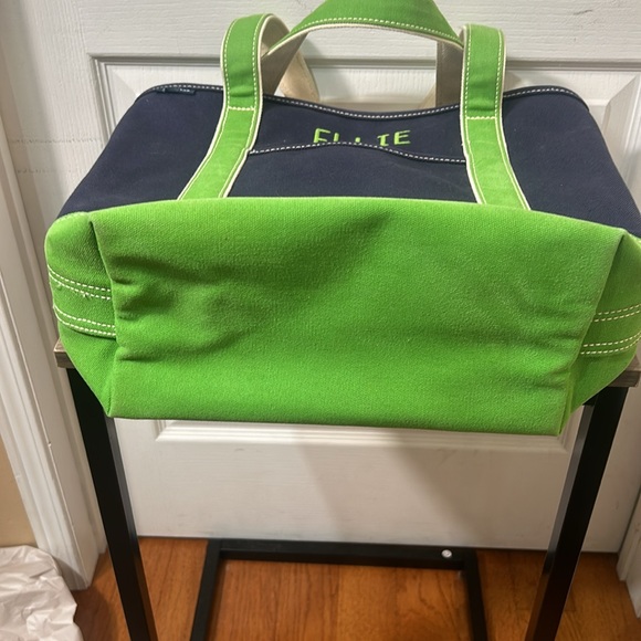 LANDS END canvas striped tote bag in green and navy blue - Picture 8 of 8
